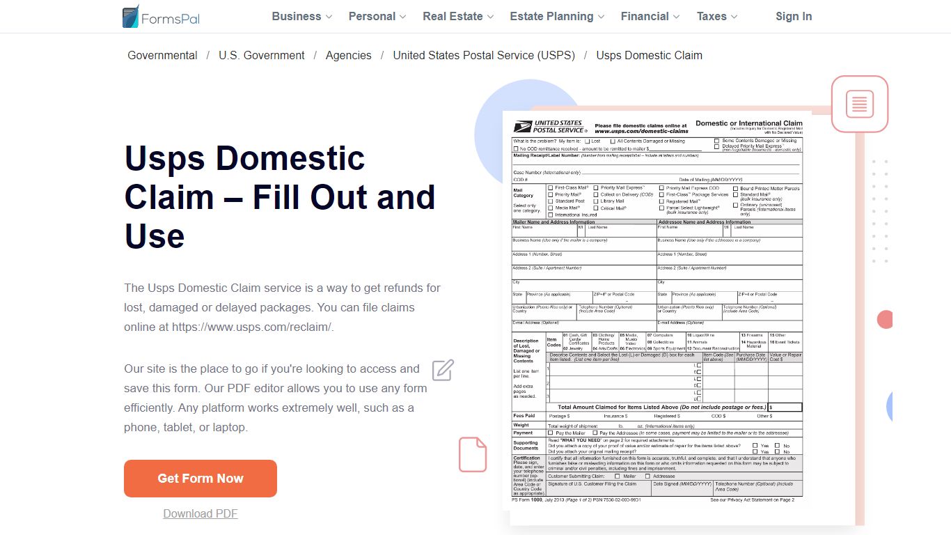 Usps Domestic Claim ≡ Fill Out Printable PDF Forms Online